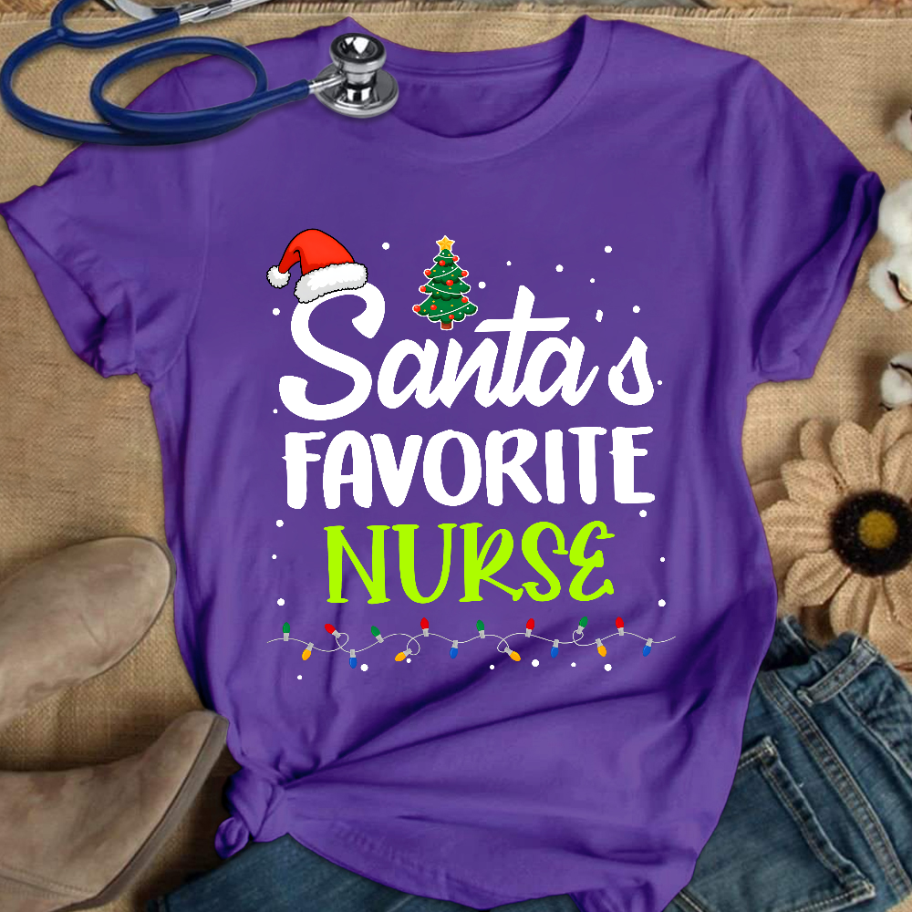 Santa��s Favorite Christmas Nurse Cotton Nurse T-shirt