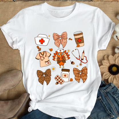 Cute Funny Nurse Thanksgiving Cotton Nurse T-shirt