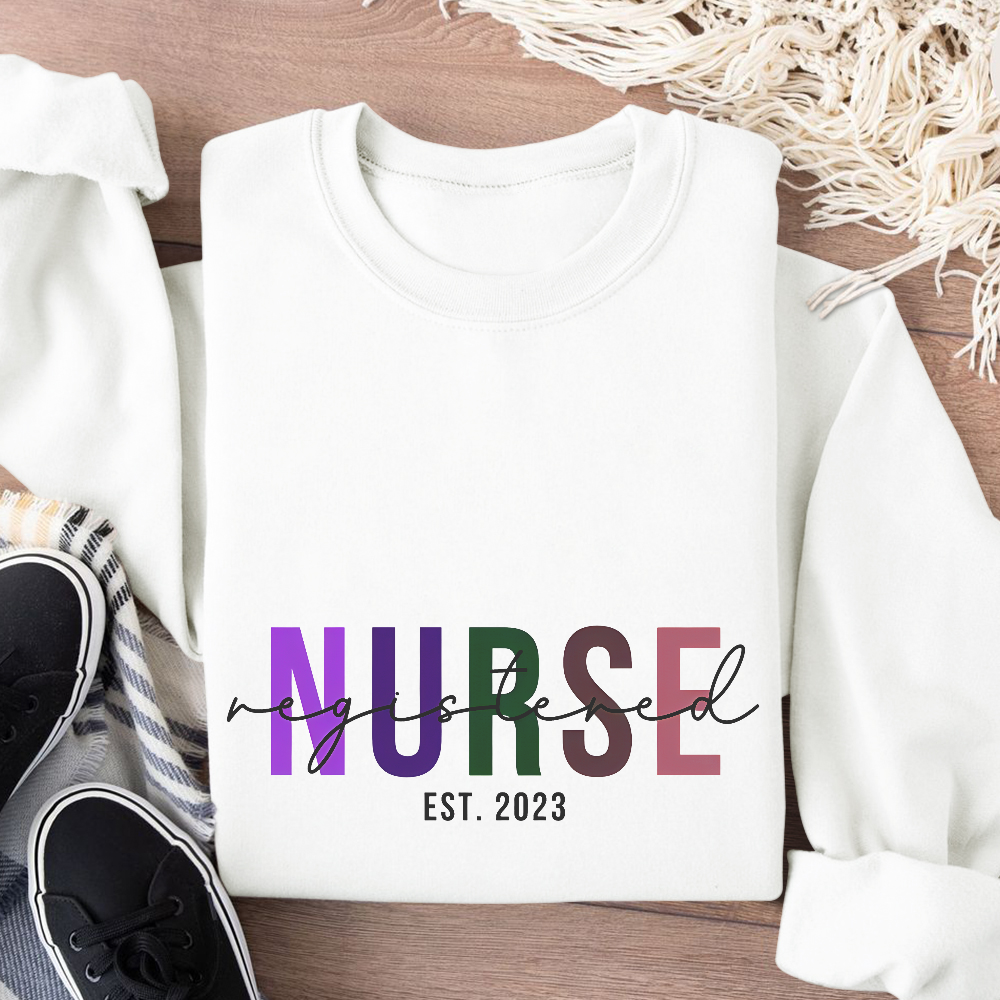 Custom Registered Nurse Embroidery Cotton Pullover Sweatshirt