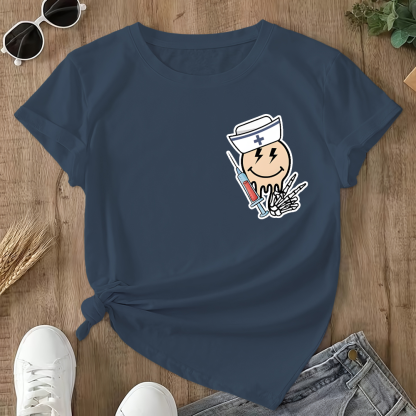 Melting Smiley Face Double-Sided Cotton Printed T-Shirt