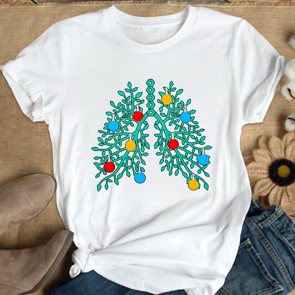 Lungs With Christmas Lights Respiratory Therapist Xmas Cotton Nurse T-shirt