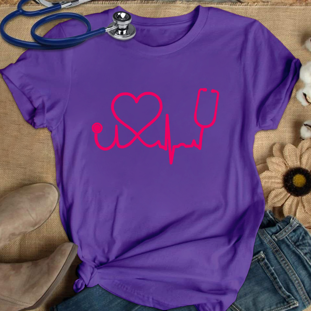 Heart Stethoscope Cotton Nurse T-shirt
