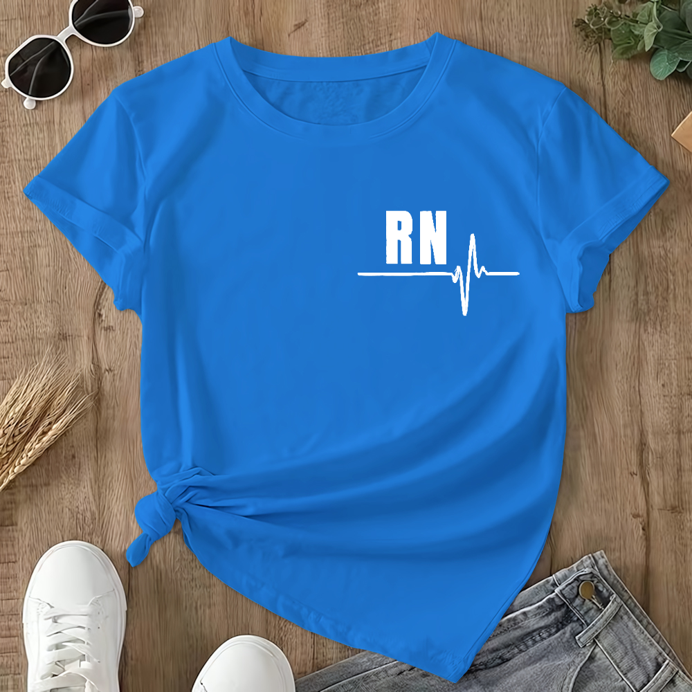 Rn Registered Nursing Nurse Healthcare Ekg Flag Double-Sided Cotton Printed T-Shirt