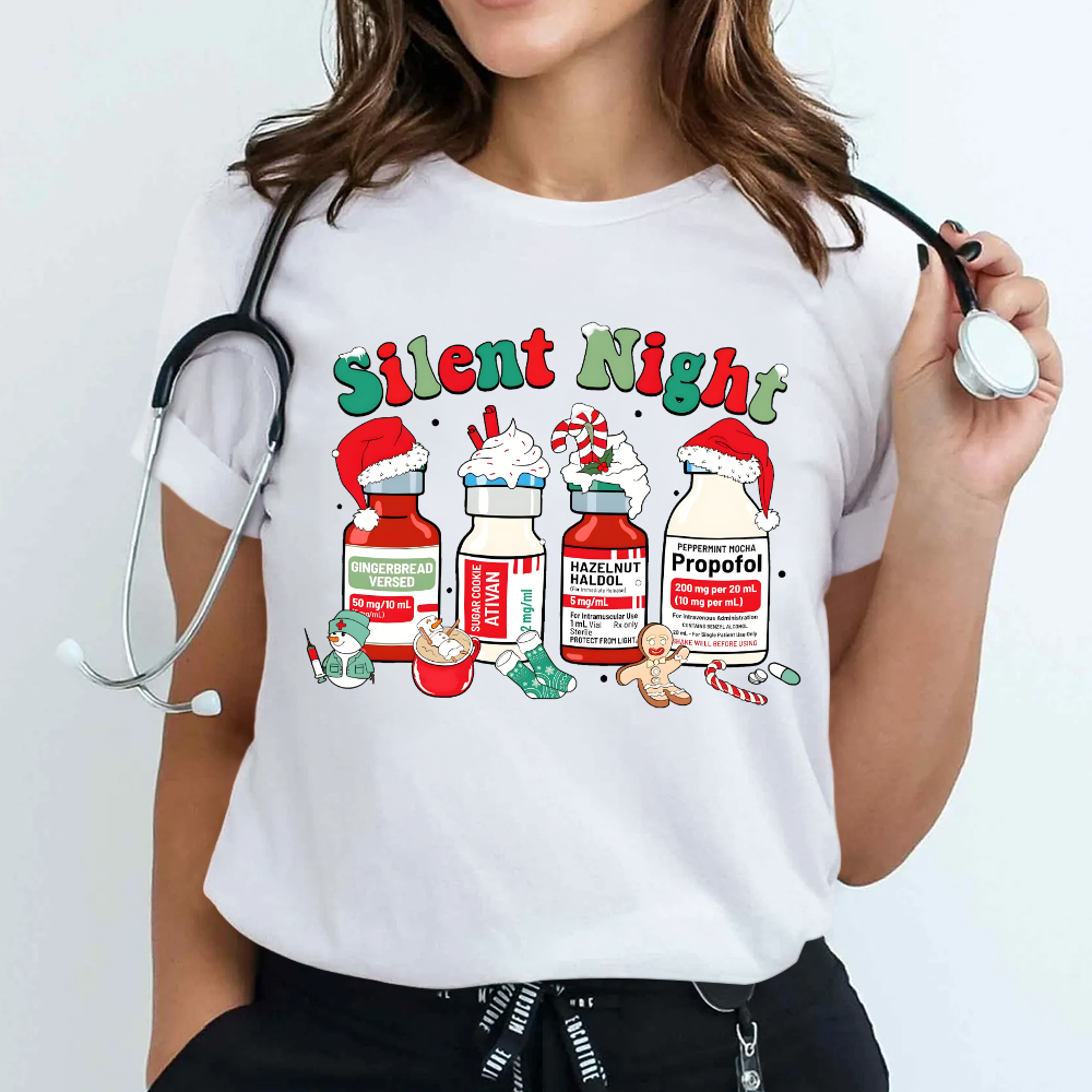 Santa's Helpers Silent Night Cotton Nurse T-shirt