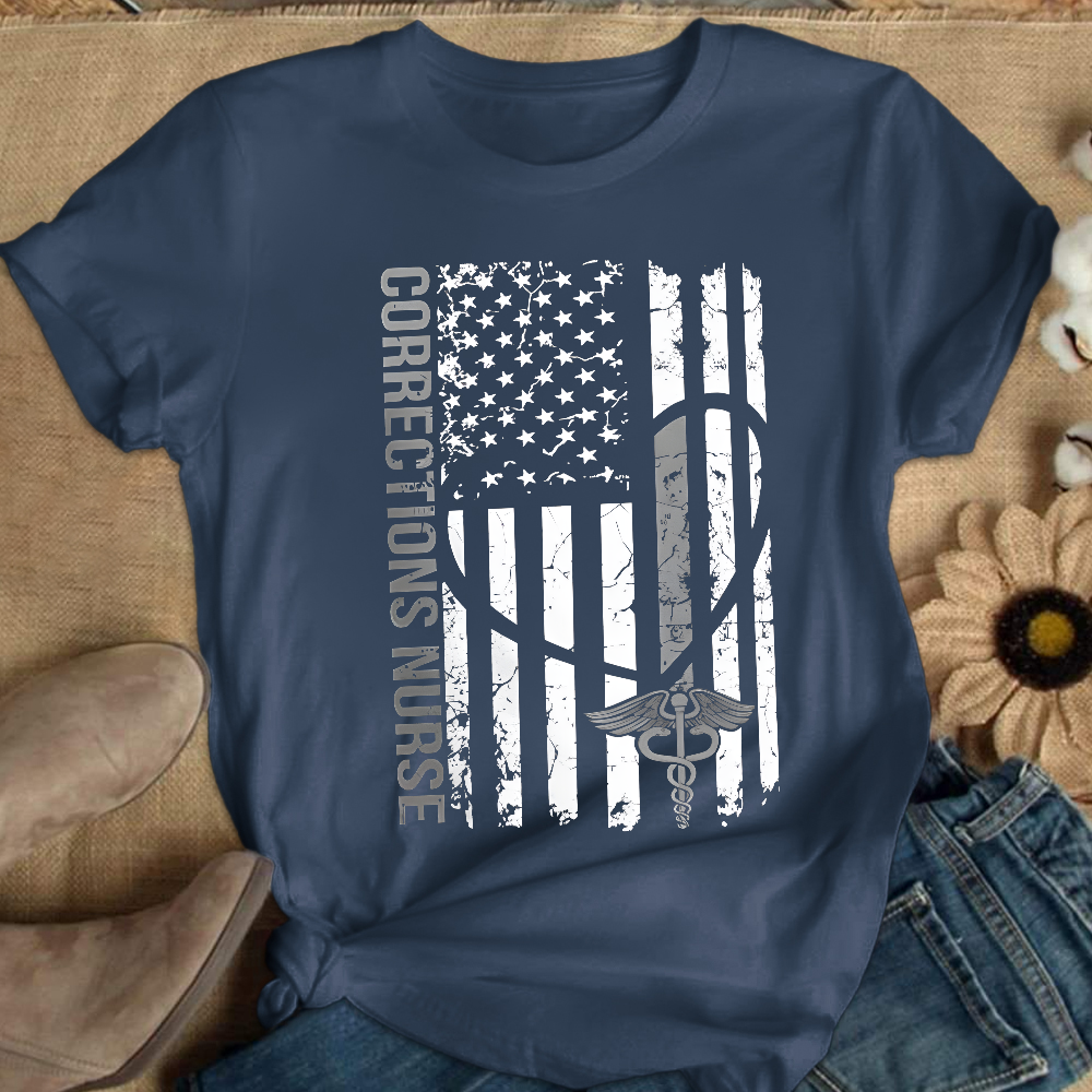 Corrections Nurse Flag Cotton Nurse T-shirt