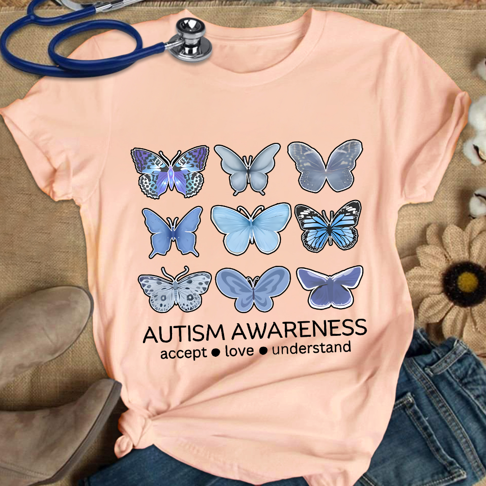 Autism Awareness Butterfly Cotton Nurse T-shirt