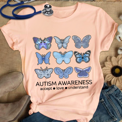 Autism Awareness Butterfly Cotton Nurse T-shirt