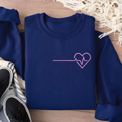 Personalized Heart Electrogram Embroidered Crew Neck Sweatshirt