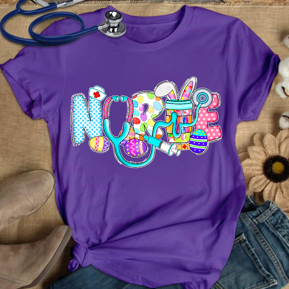 Easter Gnomes Cute Bunny Cotton Nurse T-shirt