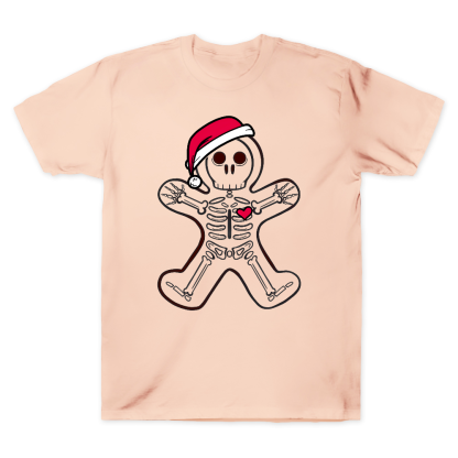 Christmas Gingerbread Man X-Ray Cookie Skeleton Wearing A Santa Hat Classic Cotton Doctor T-shirt