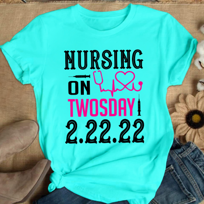 Nursing School On TwosDay Cotton Nurse T-shirt