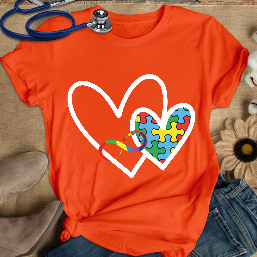 Autism Colorful Heart Cotton Nurse T-shirt