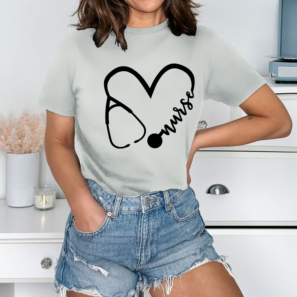 Nurse Heart Print Cotton Nurse T-shirt