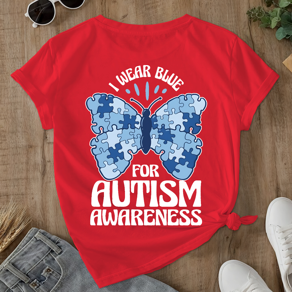 I Wear Blue For Autism Awareness Double-Sided Cotton Printed T-Shirt