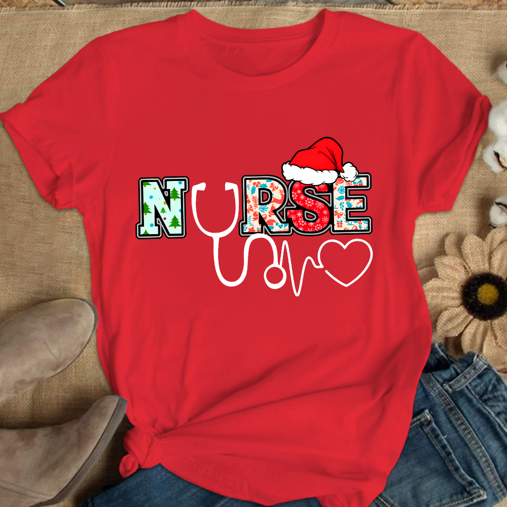 Santa's Favorite Nurse Shirt Christmas Funny Gift Cotton Nurse T-shirt