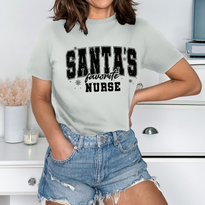 Santas's Favorite Nurse Cotton Nurse T-shirt