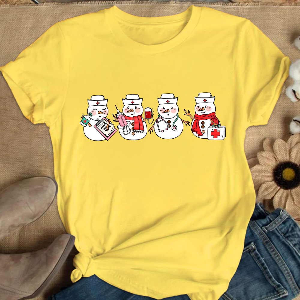 Christmas Nurse Snowman Cotton Nurse T-shirt