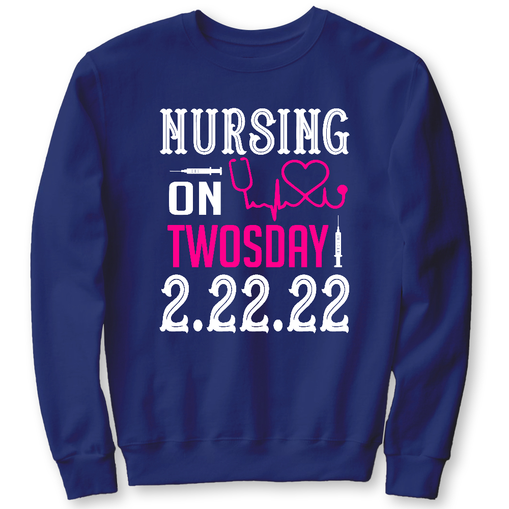 Nursing School On TwosDay Cotton Pullover Sweatshirt