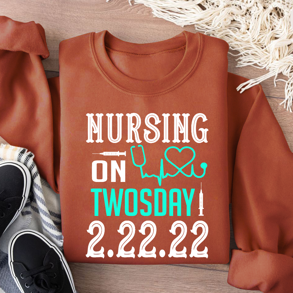Nursing School On TwosDay Cotton Pullover Sweatshirt