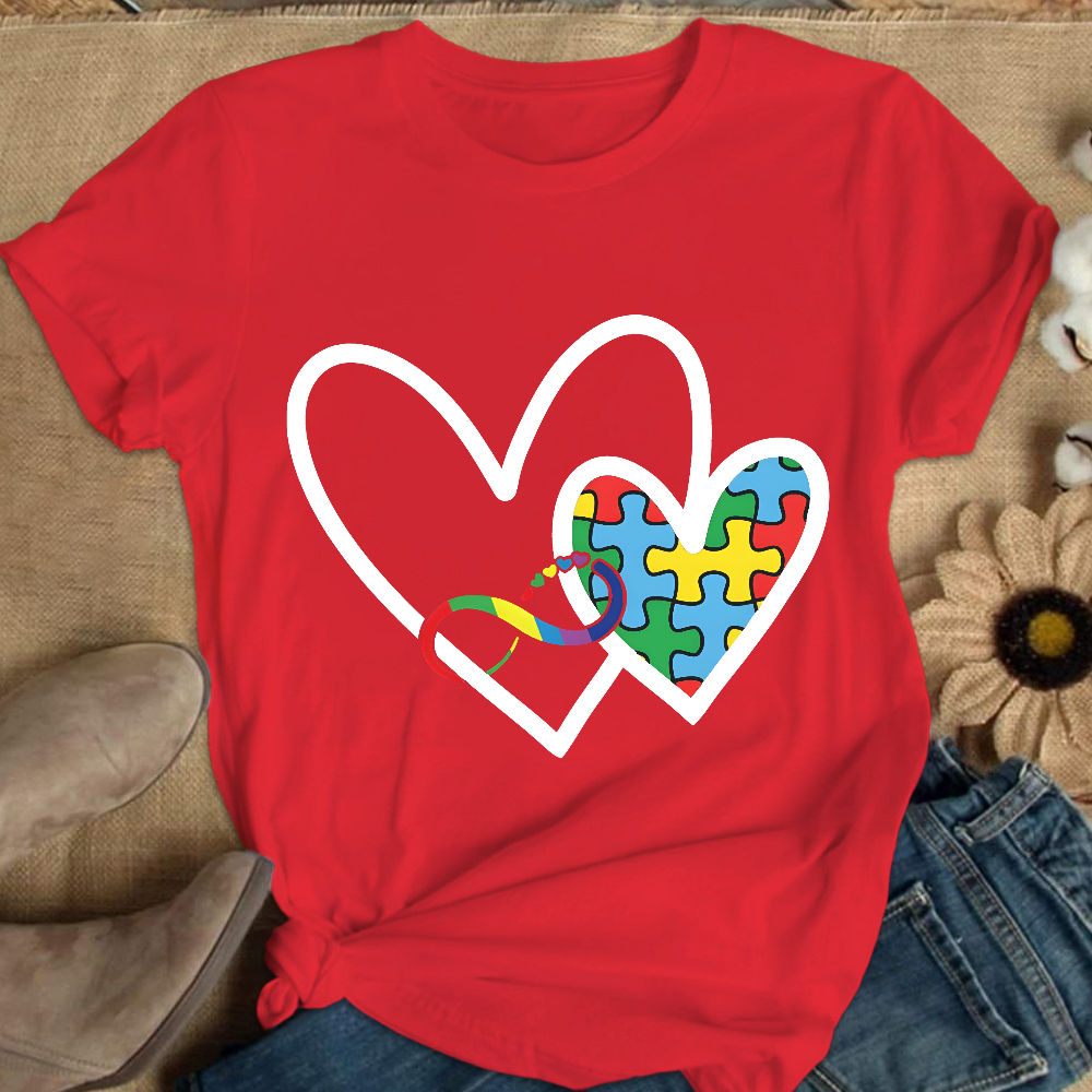 Autism Colorful Heart Cotton Nurse T-shirt