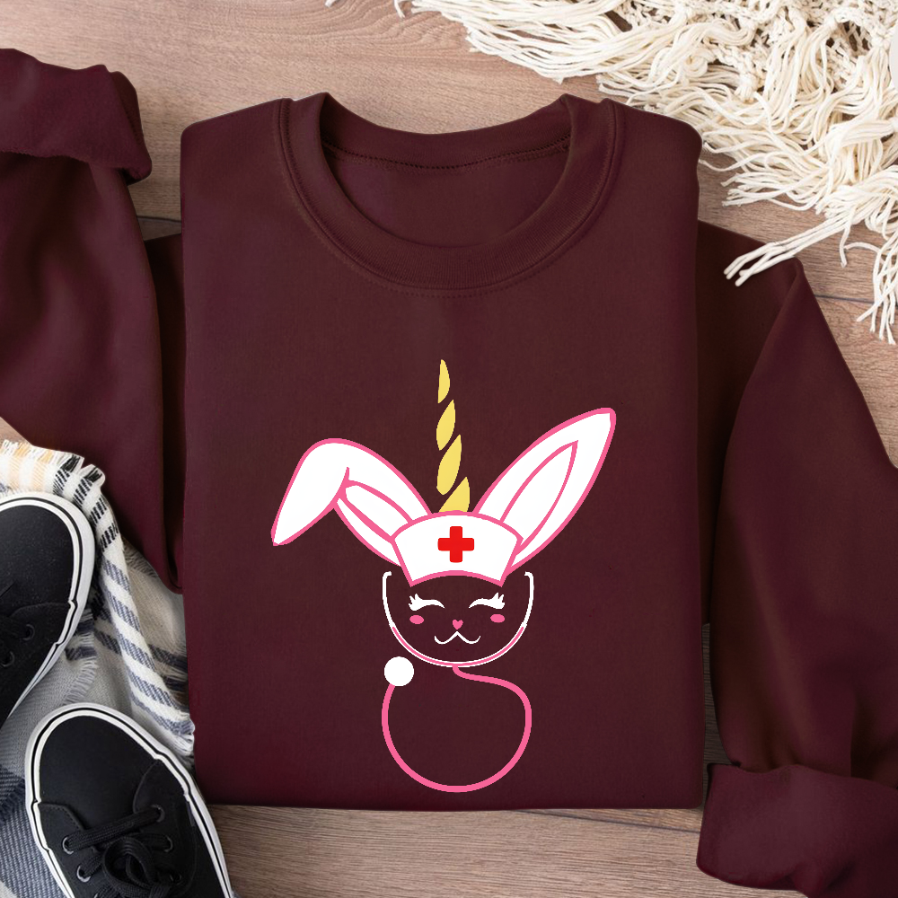 Funny Bunny Nurse Easter Cotton Pullover Sweatshirt