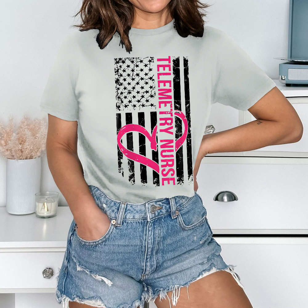 Telemetry Nurse Flag Cotton Nurse T-shirt