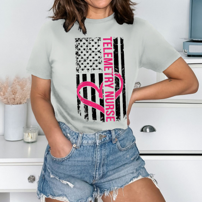 Telemetry Nurse Flag Cotton Nurse T-shirt