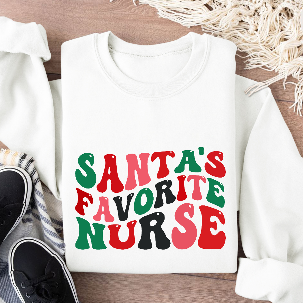 Santa's Favorite Nurse Christmas Cotton Pullover Sweatshirt