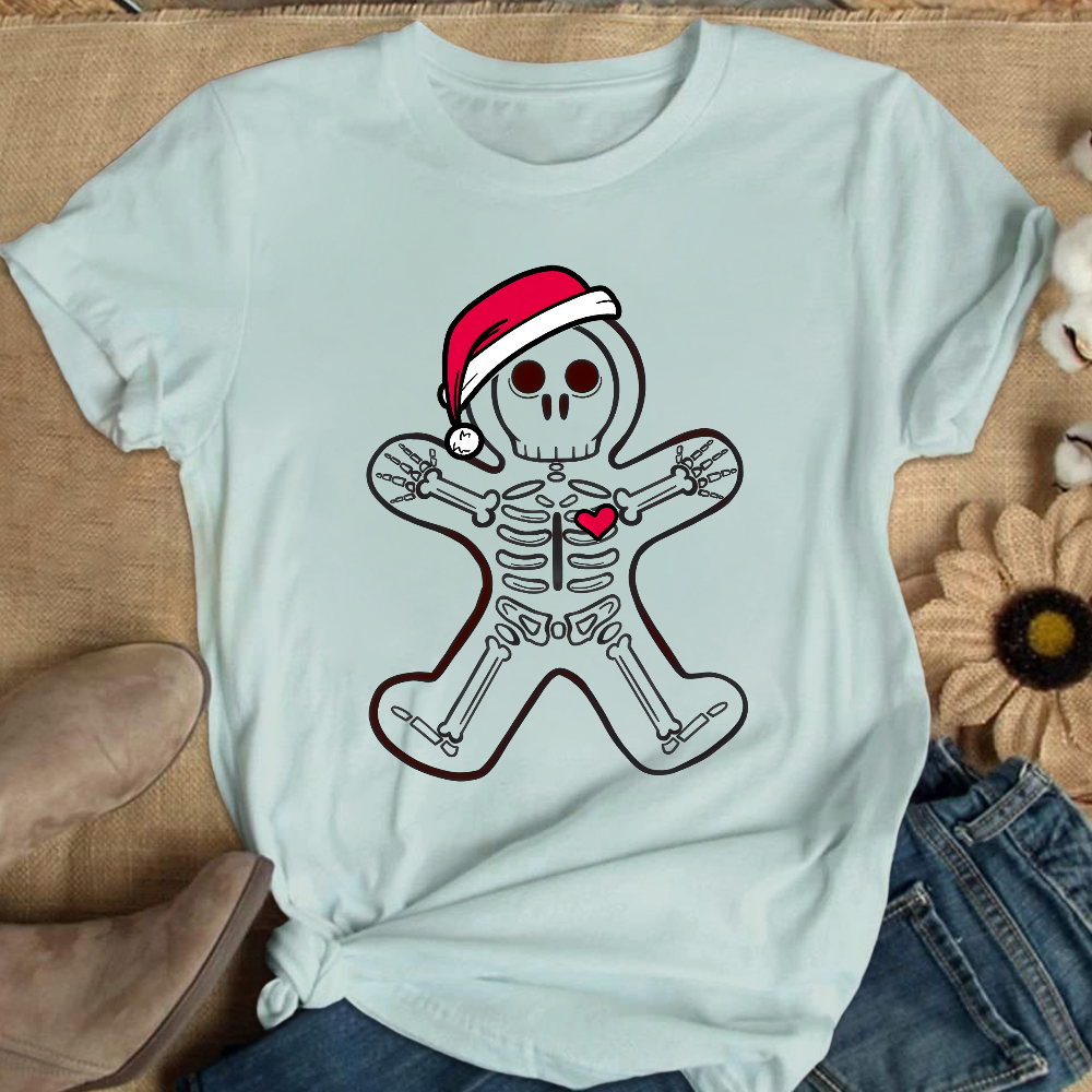 Christmas Gingerbread Man X-Ray Cookie Skeleton Wearing A Santa Hat Classic Cotton Nurse T-shirt