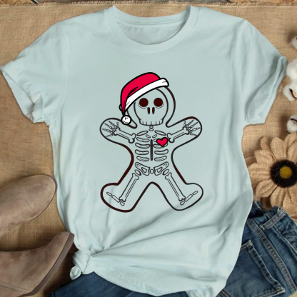 Christmas Gingerbread Man X-Ray Cookie Skeleton Wearing A Santa Hat Classic Cotton Nurse T-shirt