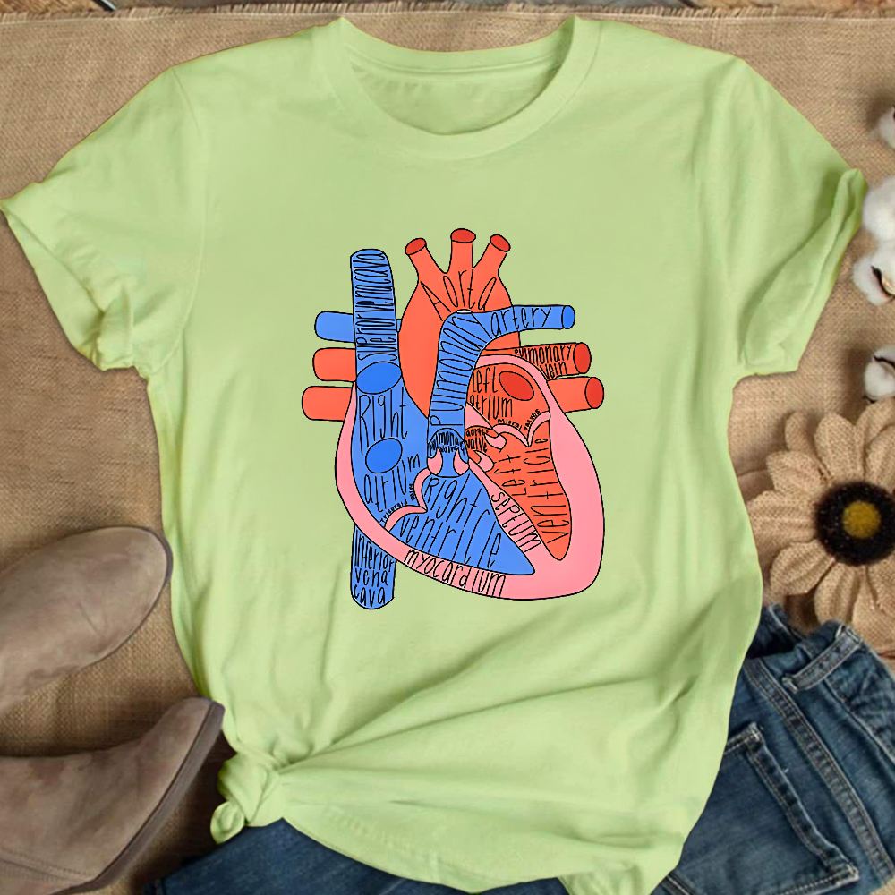Labeled Heart Anatomy Cotton Nurse T-shirt