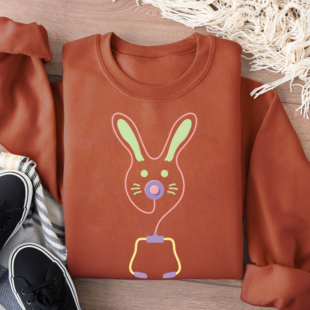 Easter Bunny Medical Tools For Nurse Or Doctor Cotton Pullover Sweatshirt