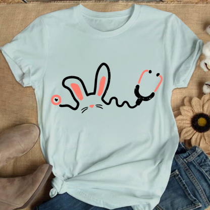 Easter Bunny Stethoscope Cotton Nurse T-shirt