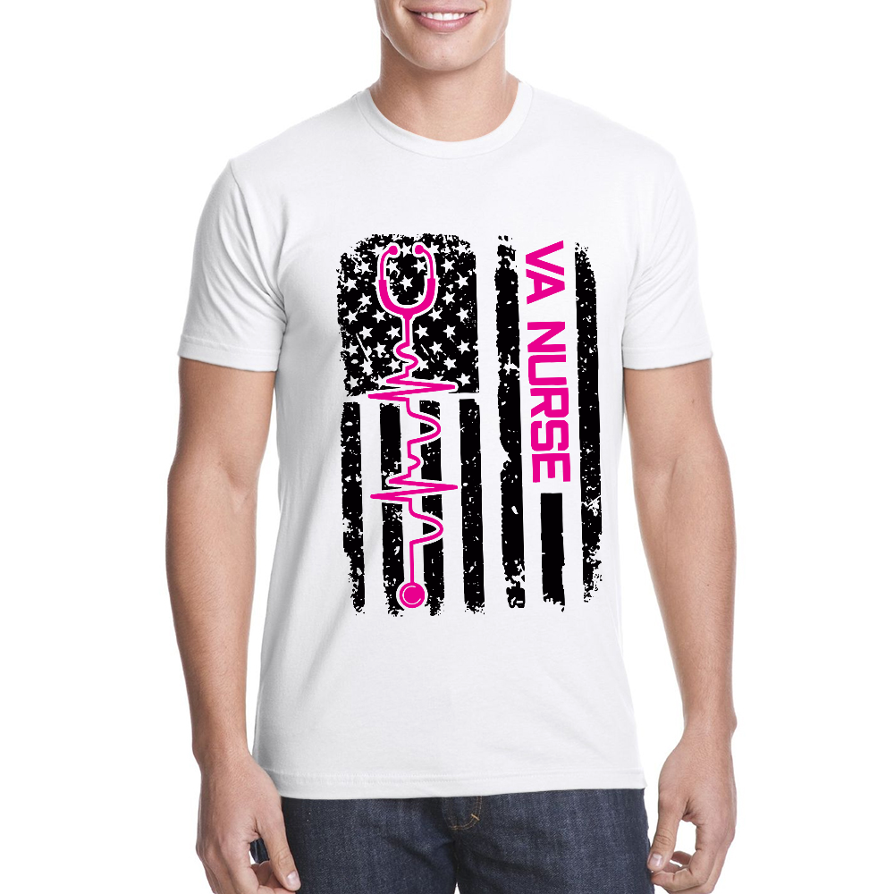Vintage USA American Flag VA Nurse Patriotic Nursing Gifts Cotton Doctor T-shirt