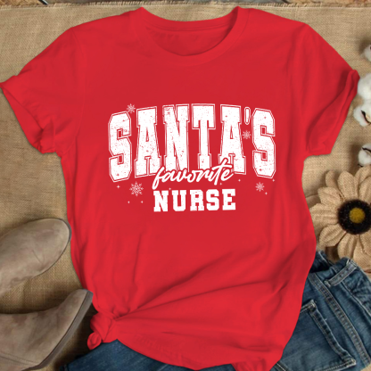 Santas's Favorite Nurse Cotton Nurse T-shirt