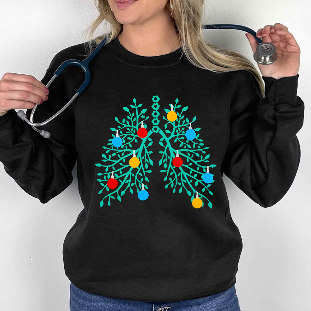 Lungs With Christmas Lights Respiratory Therapist Xmas Cotton Pullover Sweatshirt