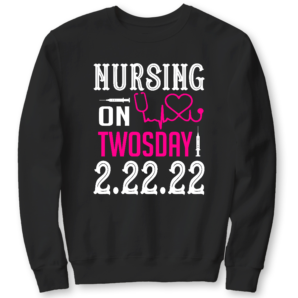 Nursing School On TwosDay Cotton Pullover Sweatshirt
