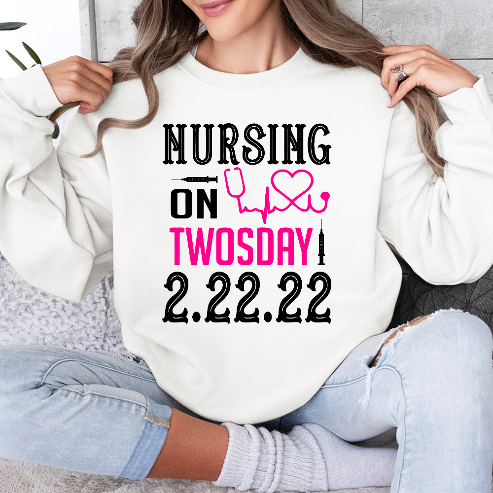 Nursing School On TwosDay Cotton Pullover Sweatshirt