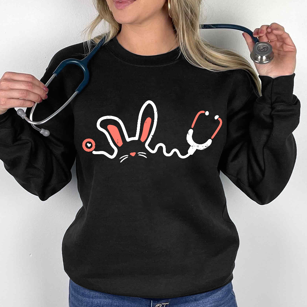 Easter Bunny Stethoscope Cotton Pullover Sweatshirt