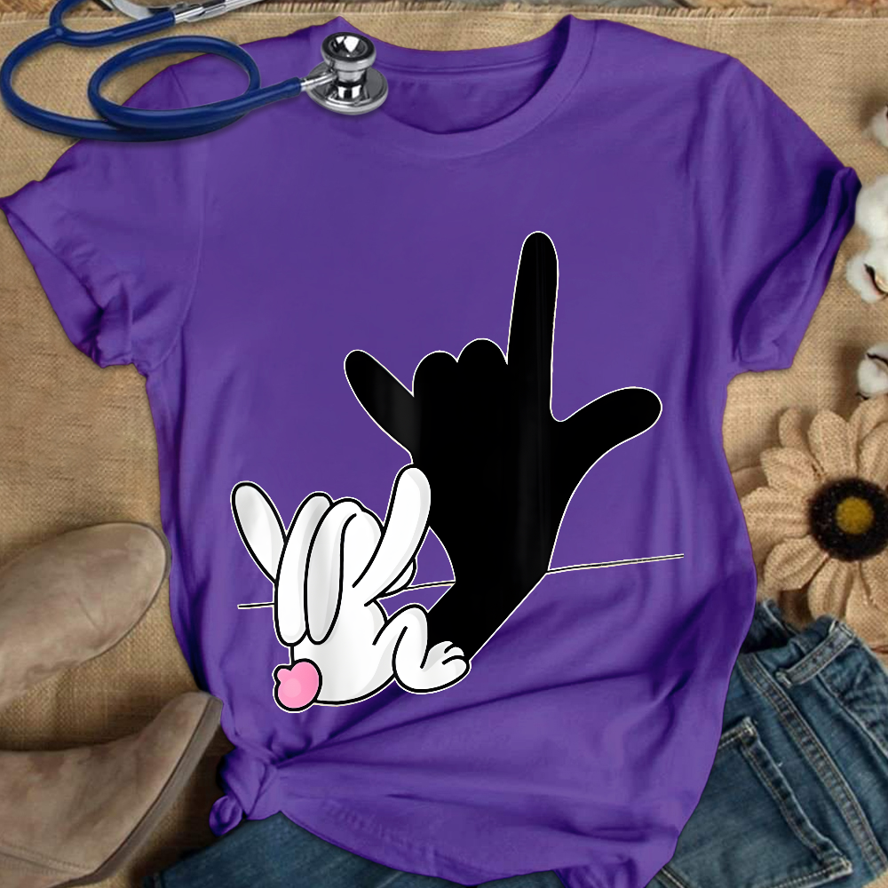 Cute Bunny Powerful Message Sign Language Gift Cotton Nurse T-shirt