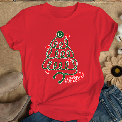 Merry Christmas Stethoscope Cotton Nurse T-shirt