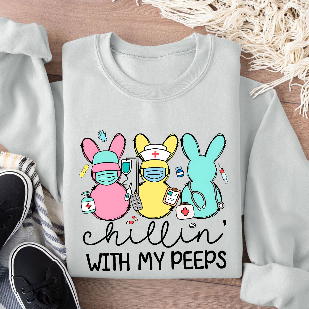 Chillin with My Peeps Easter Bunny Cotton Pullover Sweatshirt