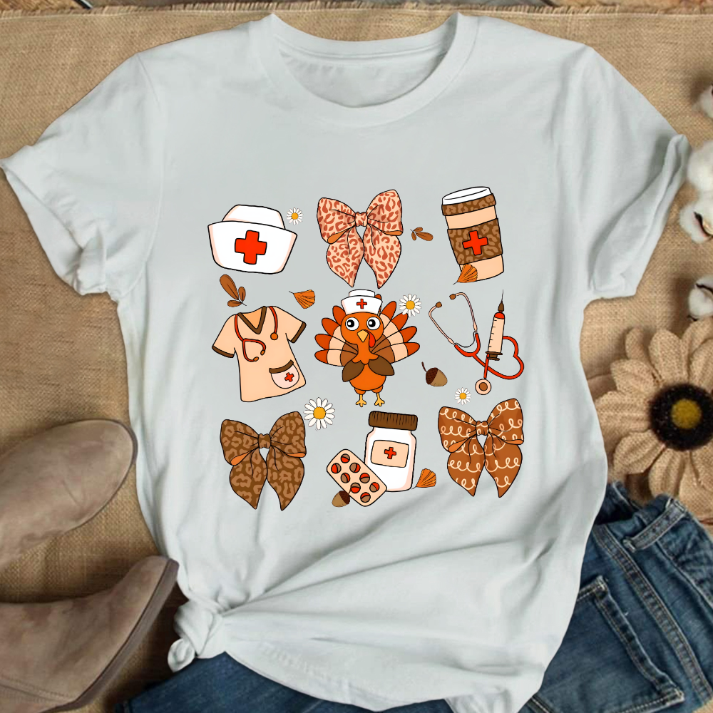 Cute Funny Nurse Thanksgiving Cotton Nurse T-shirt