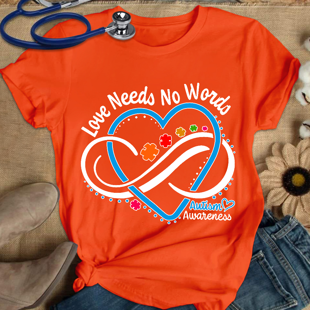 Love Needs No Words Autism Awareness Blue Heart Cotton Nurse T-shirt