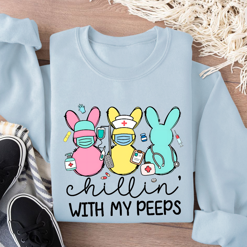 Chillin with My Peeps Easter Bunny Cotton Pullover Sweatshirt