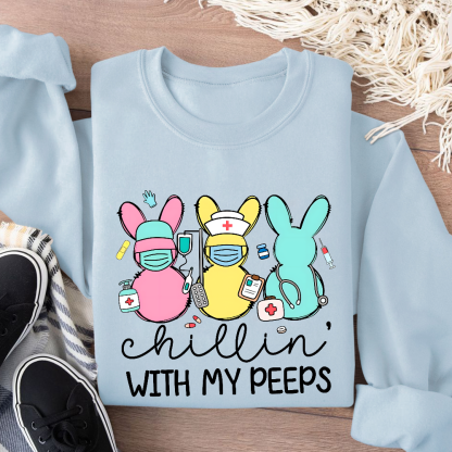Chillin with My Peeps Easter Bunny Cotton Pullover Sweatshirt