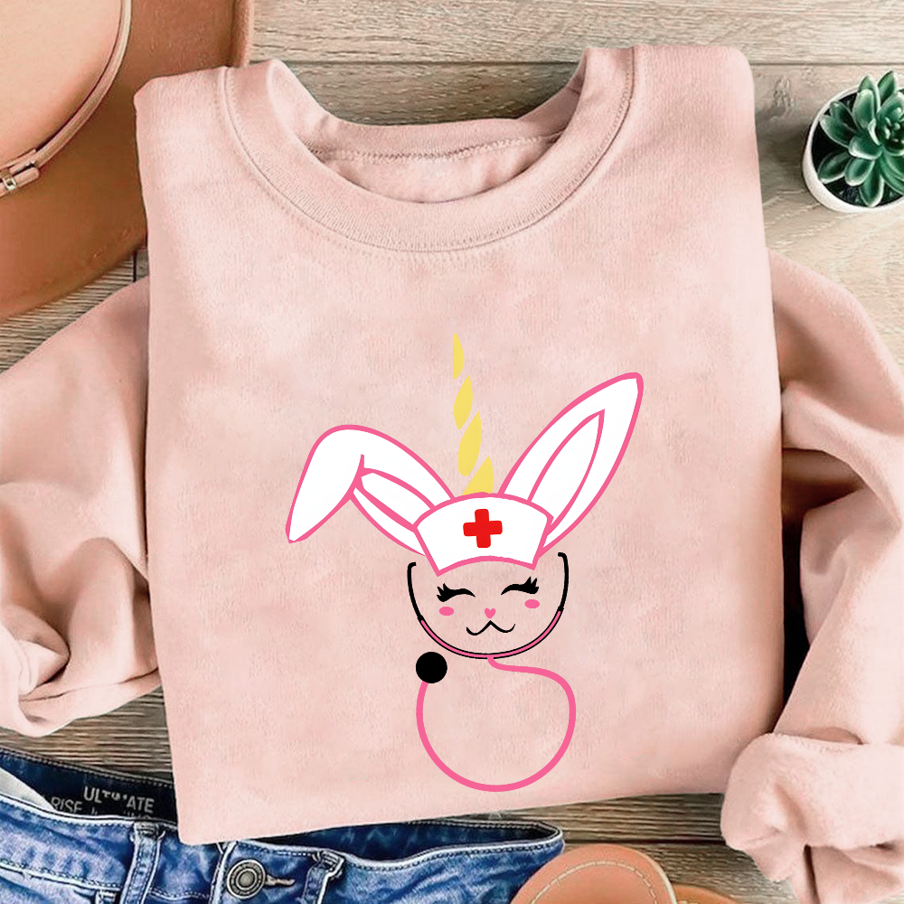 Funny Bunny Nurse Easter Cotton Pullover Sweatshirt