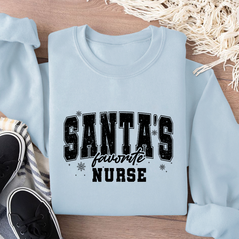 Santas's Favorite Nurse Cotton Pullover Sweatshirt