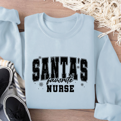 Santas's Favorite Nurse Cotton Pullover Sweatshirt