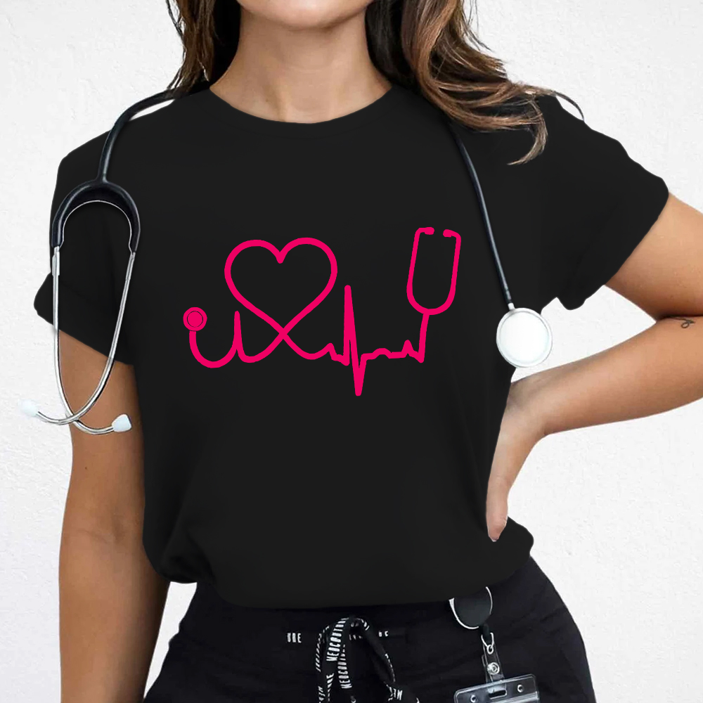Heart Stethoscope Cotton Nurse T-shirt